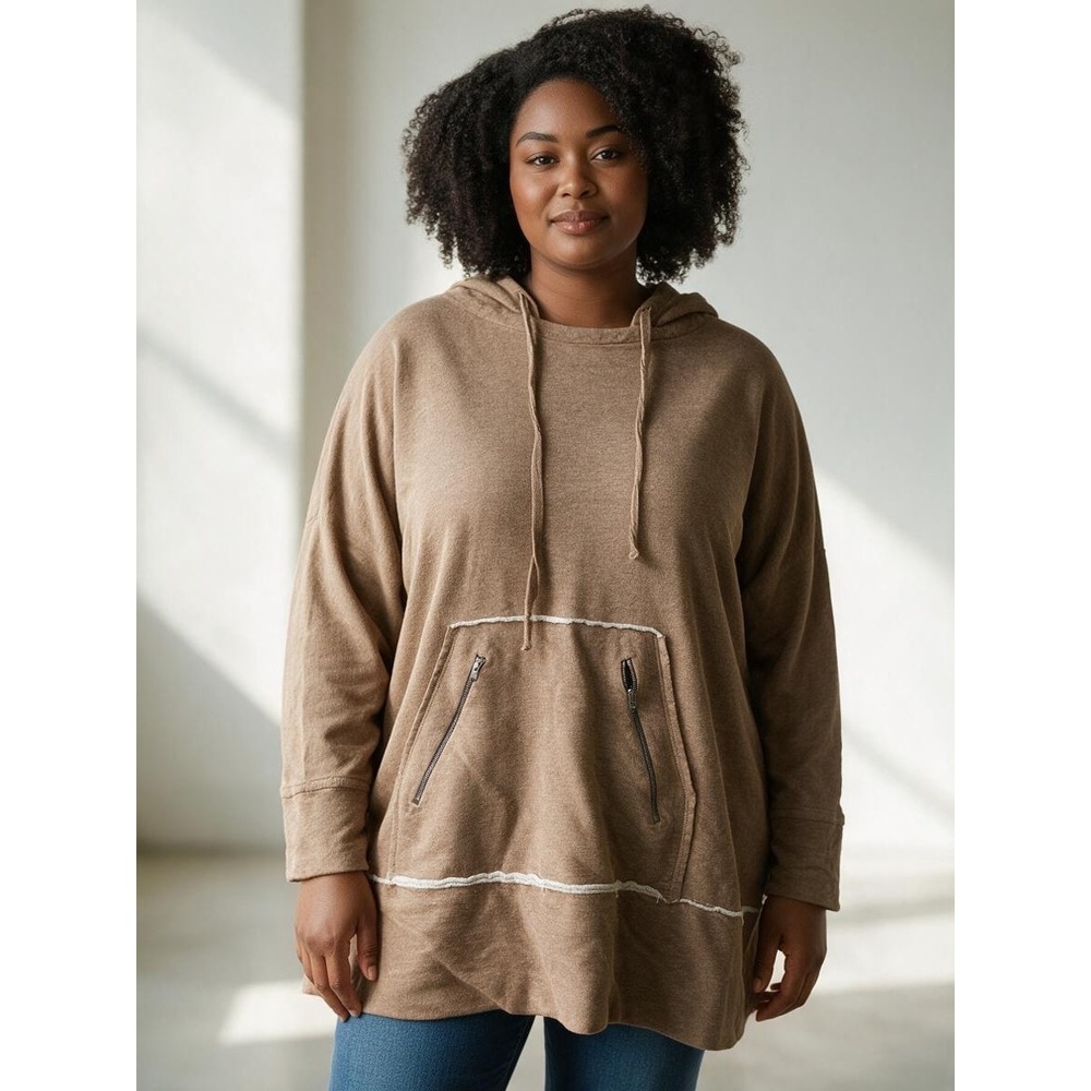 SOFT SURROUNDINGS Cozy Hoodie 1X Brown Zipper Pocket Loungewear Gorpcore